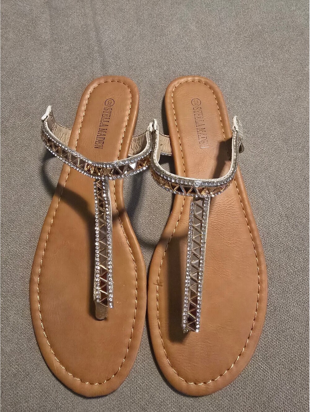 Stella Madden Women's Rhinestone Embellished T-Strap Sandals Size 8